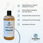 Kimura Soap Co. Tea Tree + Mint body wash in a clear bottle